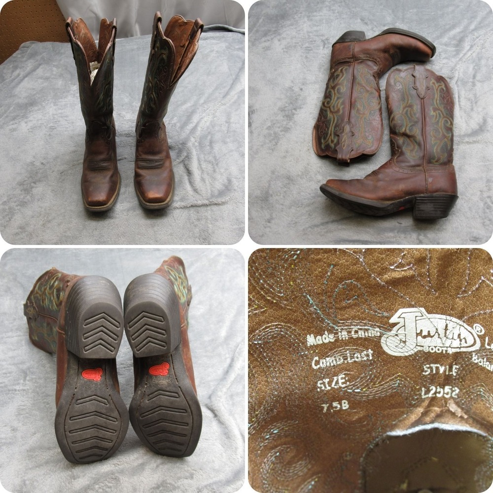 Justin Boot Stampede Western Boots Womens 7.5B Brown Leather Square Toe‎ 2552
